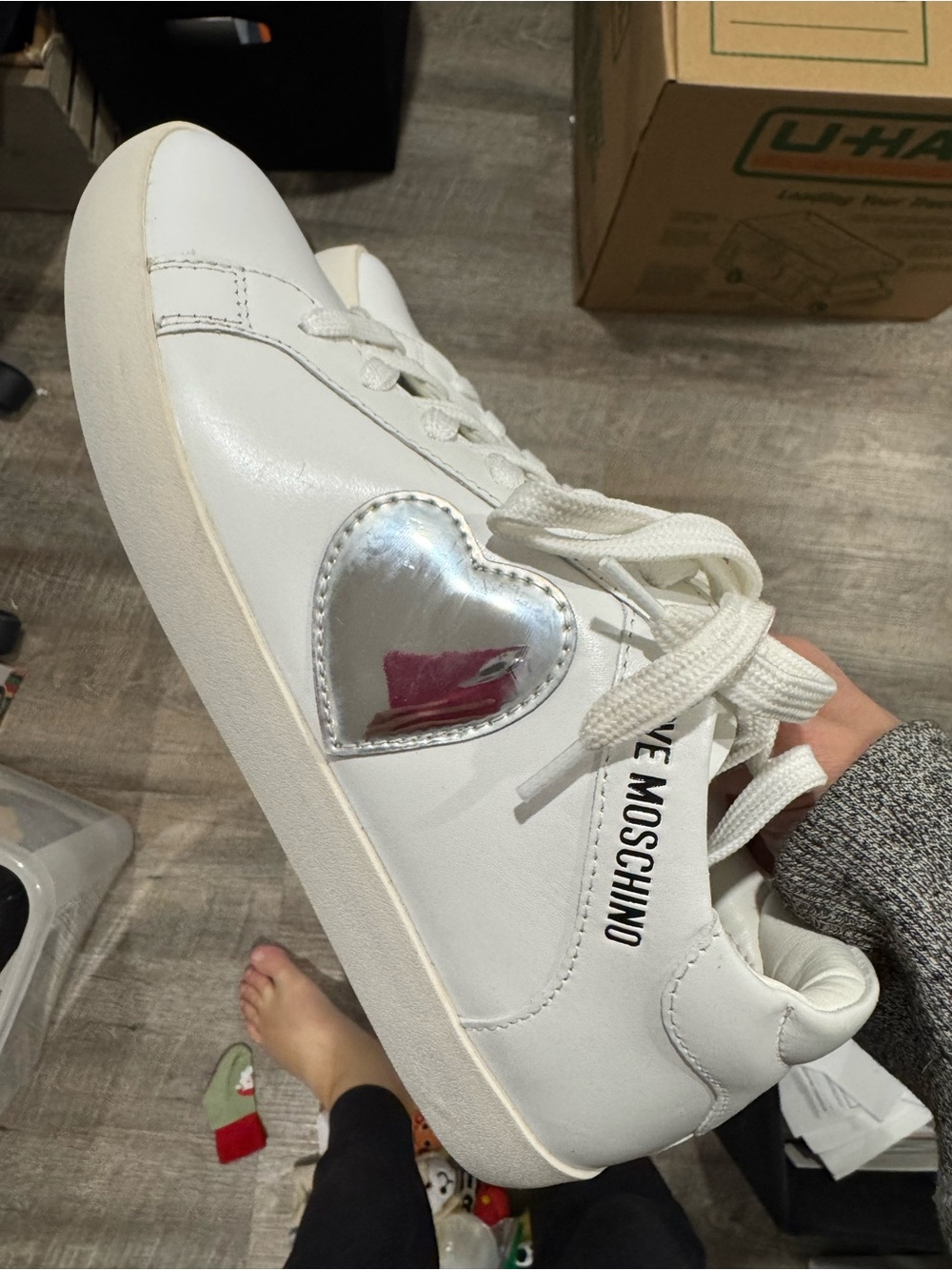 Love Moschino White Sneakers with Silver Heart Accent